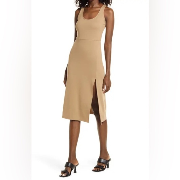 OPEN EDIT Khaki tank scoop neck bodycon midi dress size XS.‎ - Picture 1 of 16
